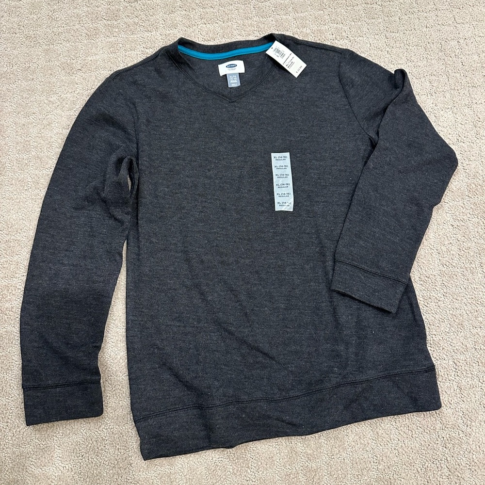 Old Navy V neck ribbed long sleeve XL 14/16 Charcoal